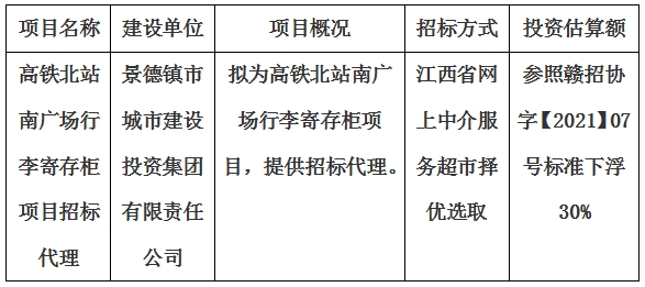 高鐵北站南廣場行李寄存柜項(xiàng)目招標(biāo)代理計劃公告